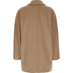Rebus Beige Short Double-Breasted Coat with Notched Revers in Wool and Cashmere for Women