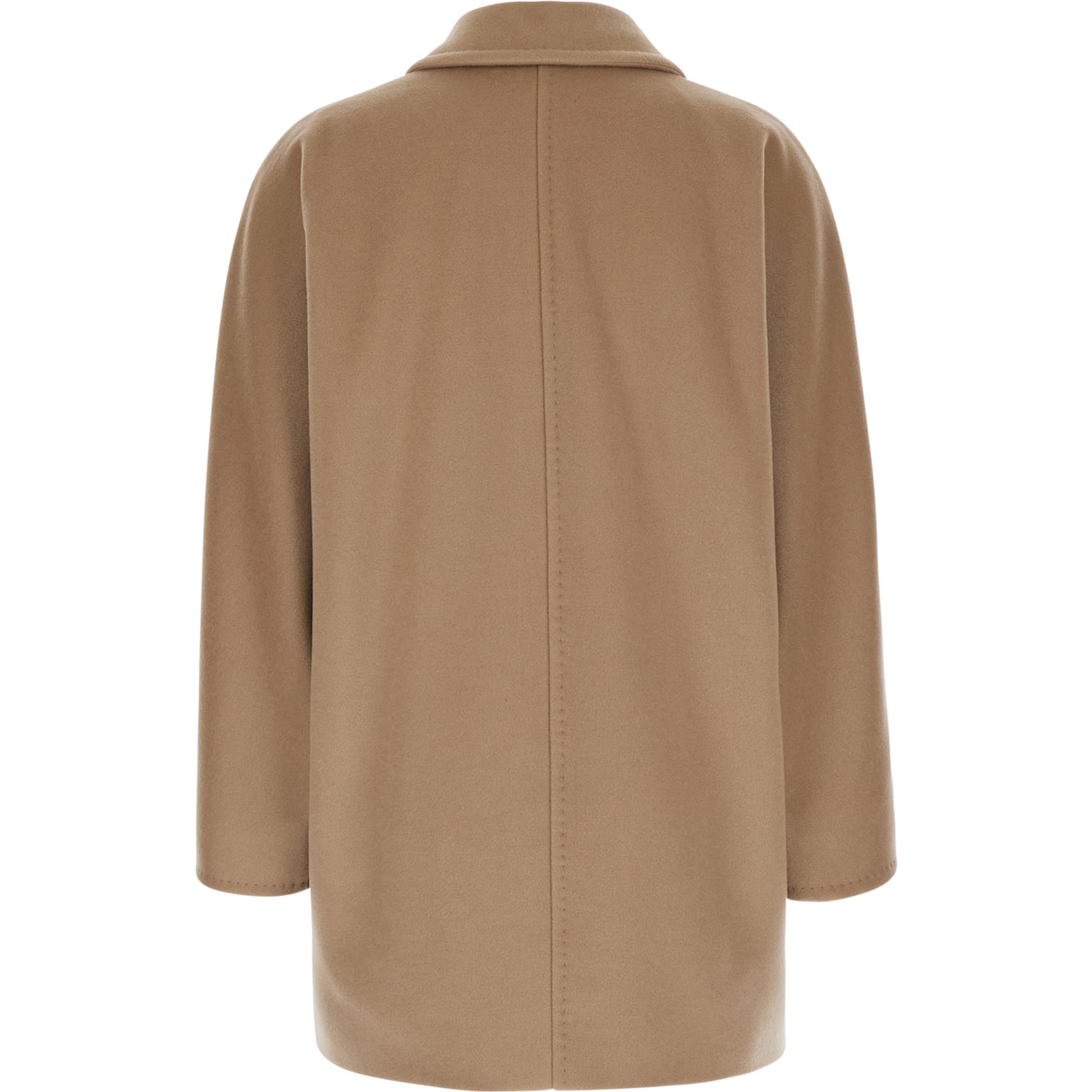 Rebus Beige Short Double-Breasted Coat with Notched Revers in Wool and Cashmere for Women