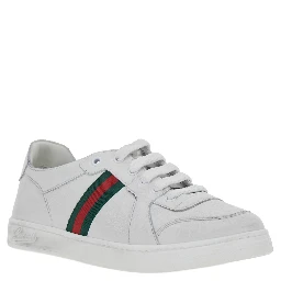 White Low top sneakers with Web detail on the side and GG logo on the tongue in leather boy