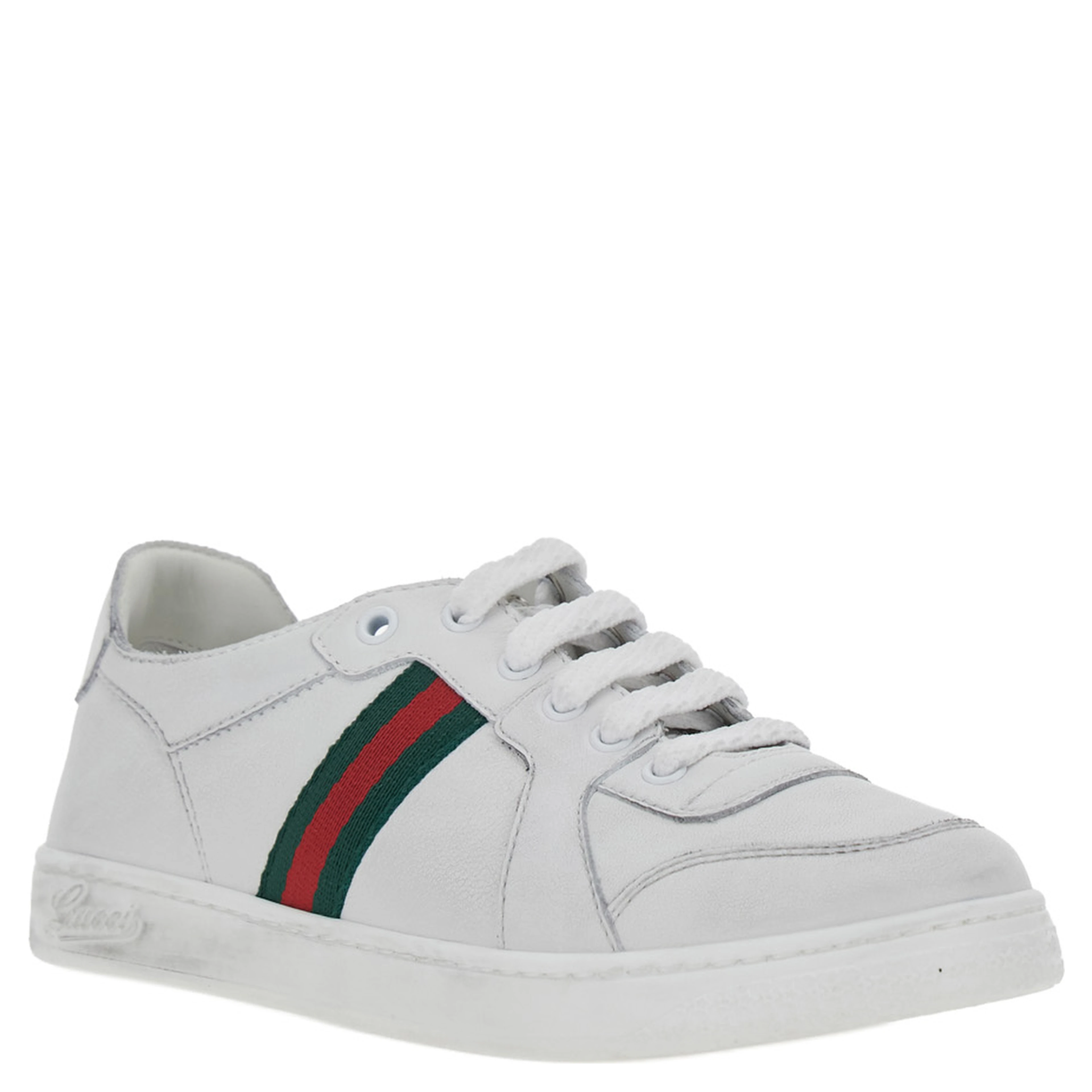 White Low top sneakers with Web detail on the side and GG logo on the tongue in leather boy