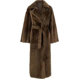 RIEN Brown Coat with Notched Collar and Reversible Design in Leather and Fur for Women