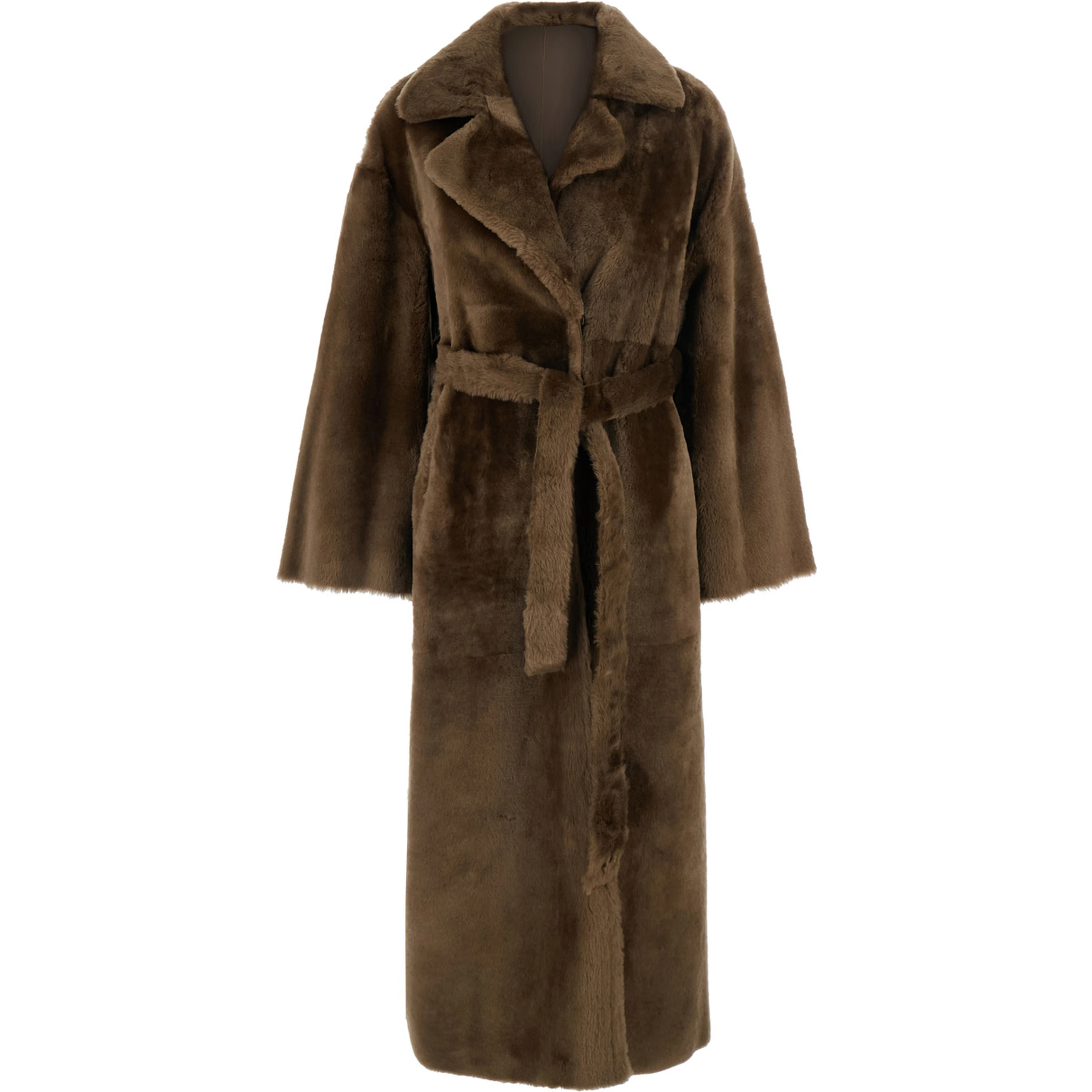 RIEN Brown Coat with Notched Collar and Reversible Design in Leather and Fur for Women