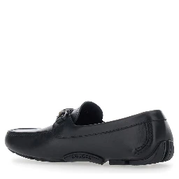 Sunsay Black Loafers with Gancini Plaque on the Front in Leather for Men
