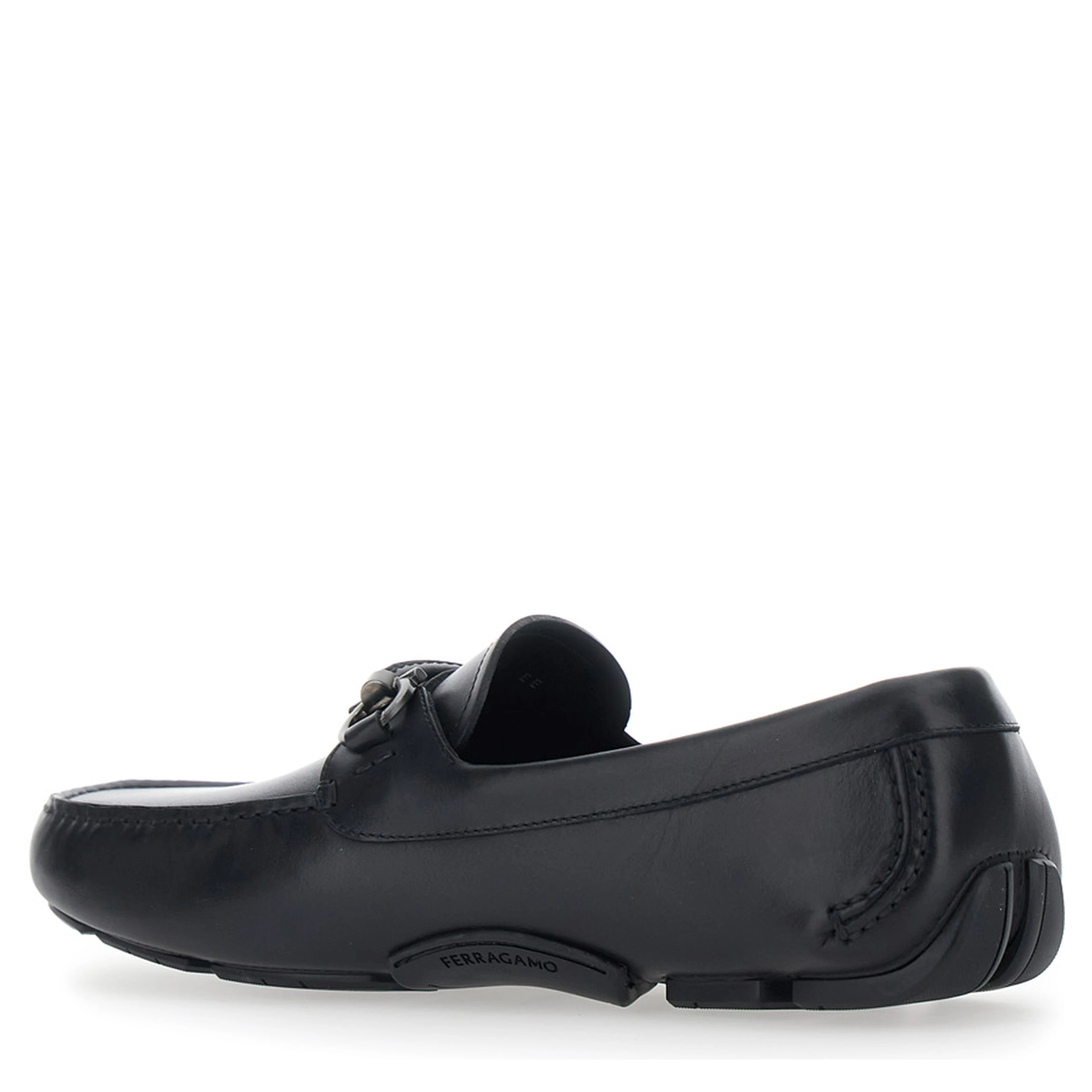 Sunsay Black Loafers with Gancini Plaque on the Front in Leather for Men