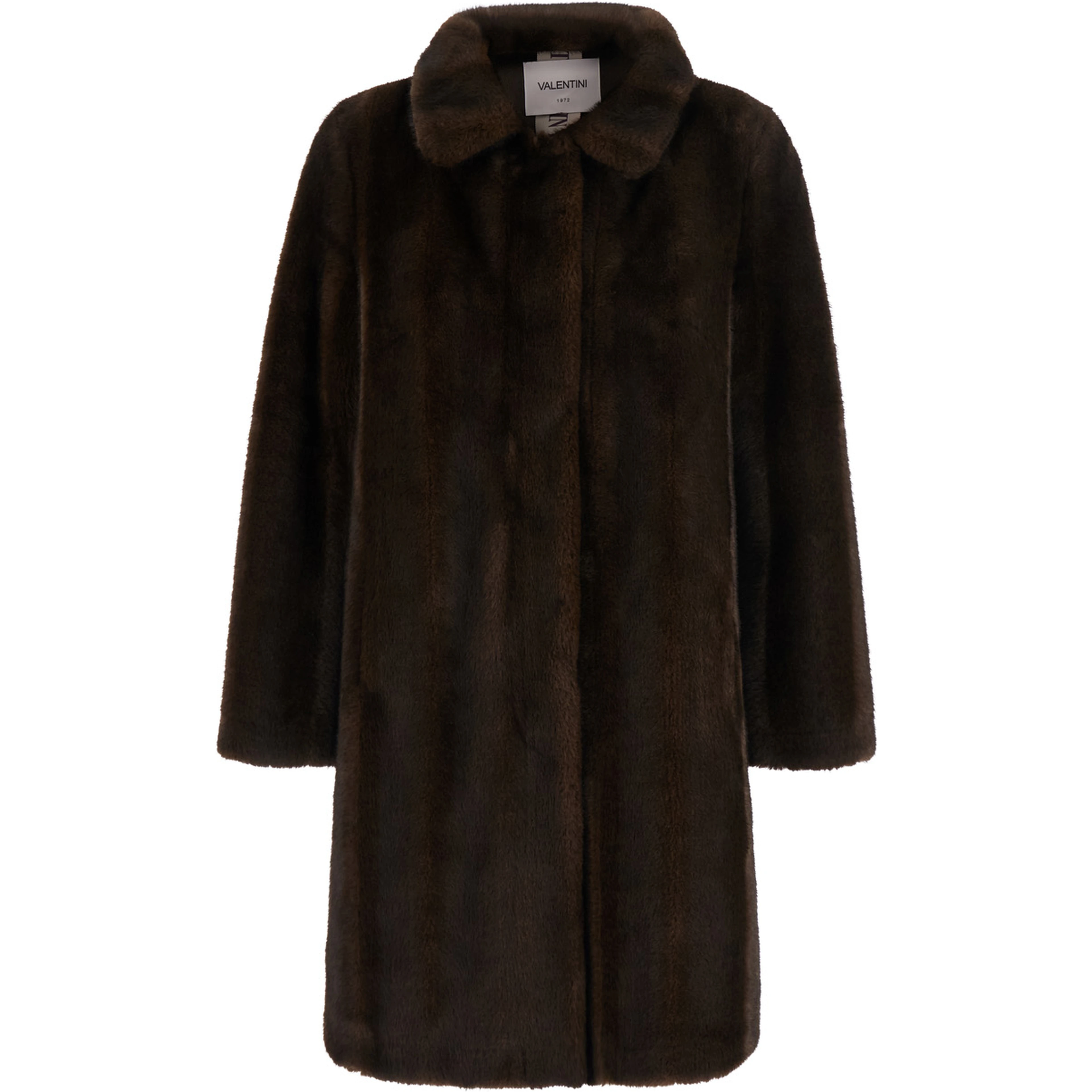 Brown Shearling Coat with classic collar and hidden front closure in ecofur for women