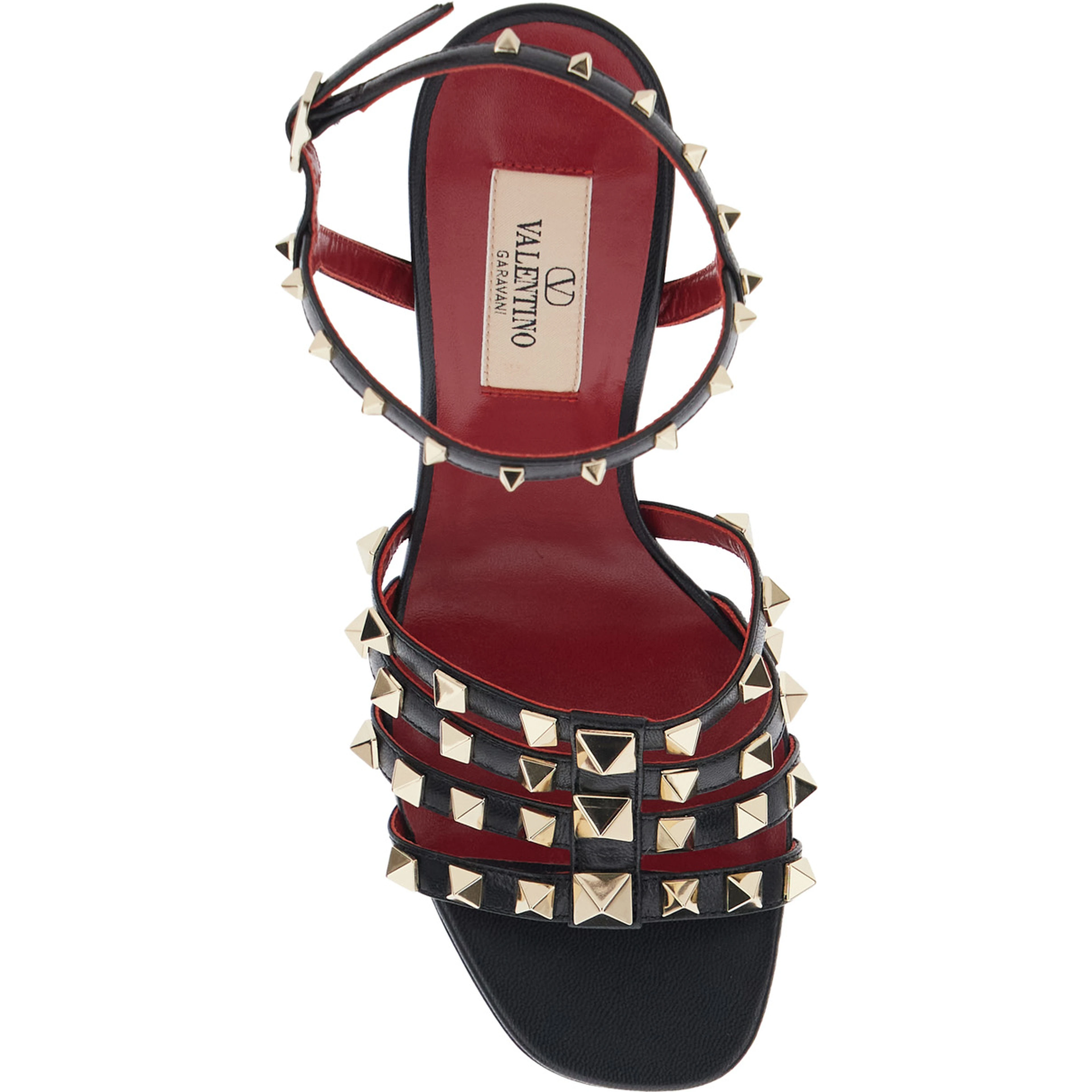 Black Heeled sandals with Rockstud embellishment and high heel in leather for women