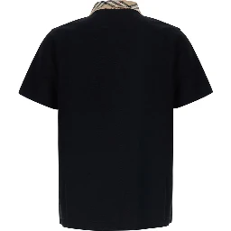 EVAN black Polo Shirt with Check motif collar in cotton for men