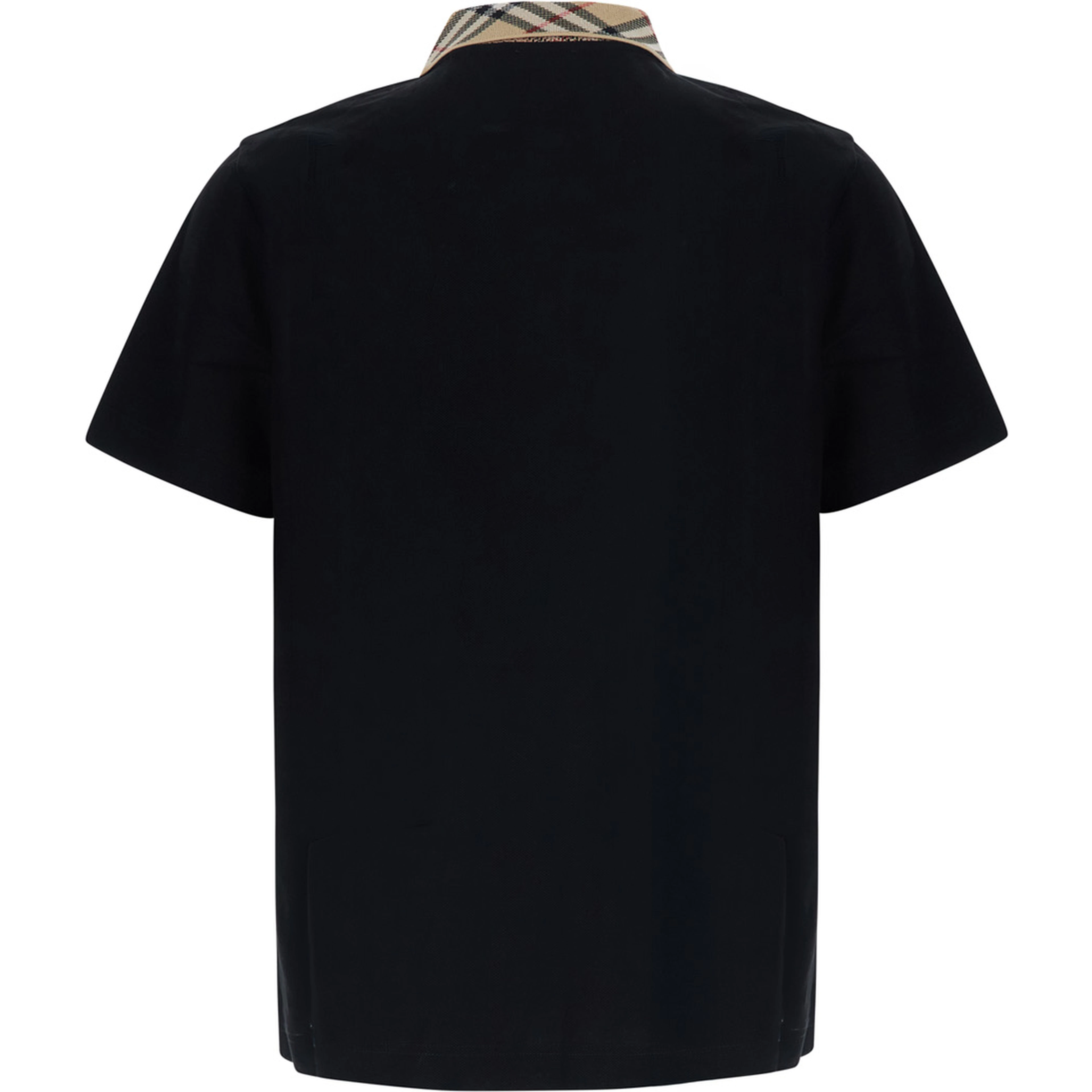 EVAN black Polo Shirt with Check motif collar in cotton for men