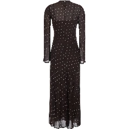 Connie Black Long Dress with Keyhole Closure on the Back and All-Over Polka Dot Motif in Viscose for Women