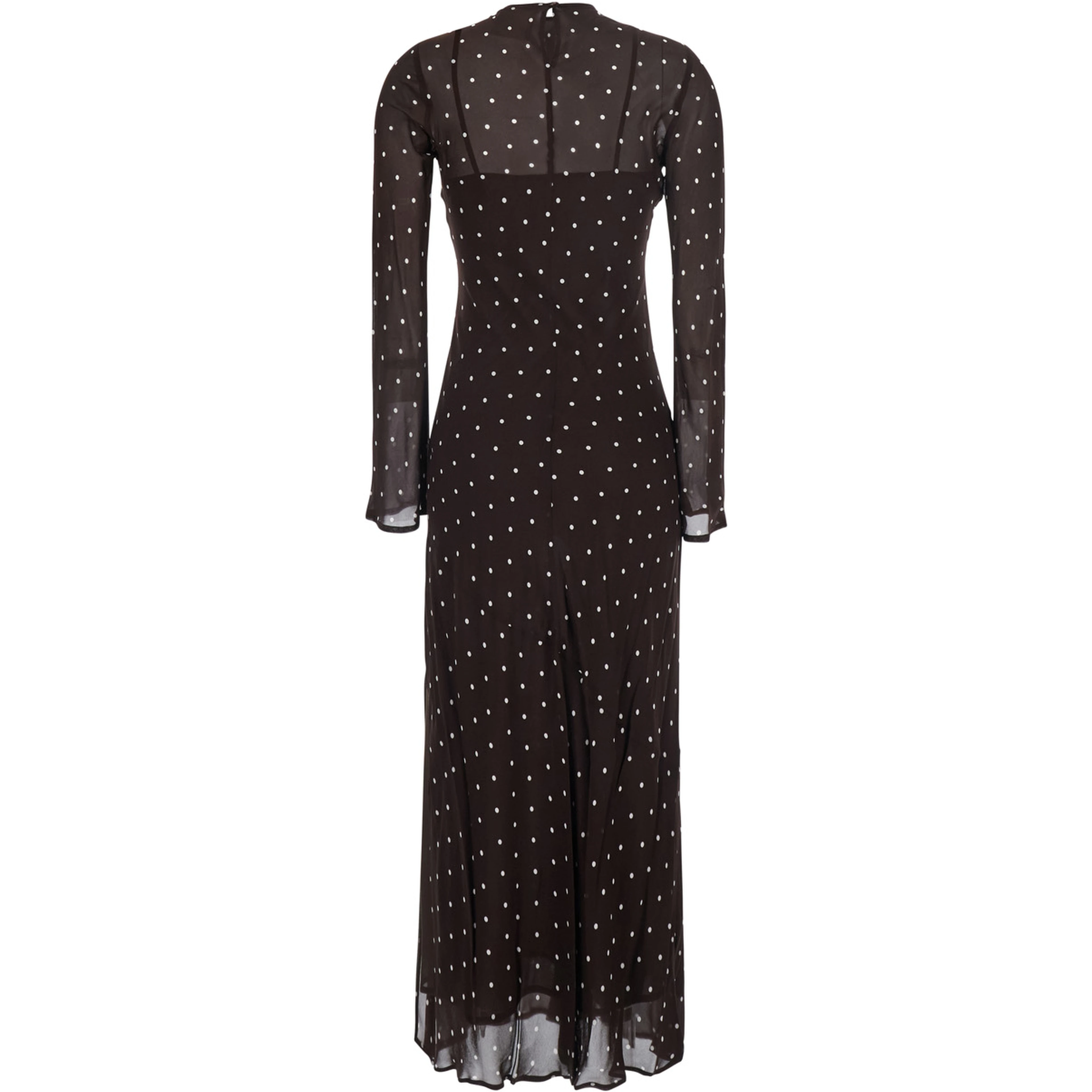 Connie Black Long Dress with Keyhole Closure on the Back and All-Over Polka Dot Motif in Viscose for Women