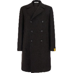 Arden Brown Double-breasted Coat with Notched revers and Half Belt in blend wool for men