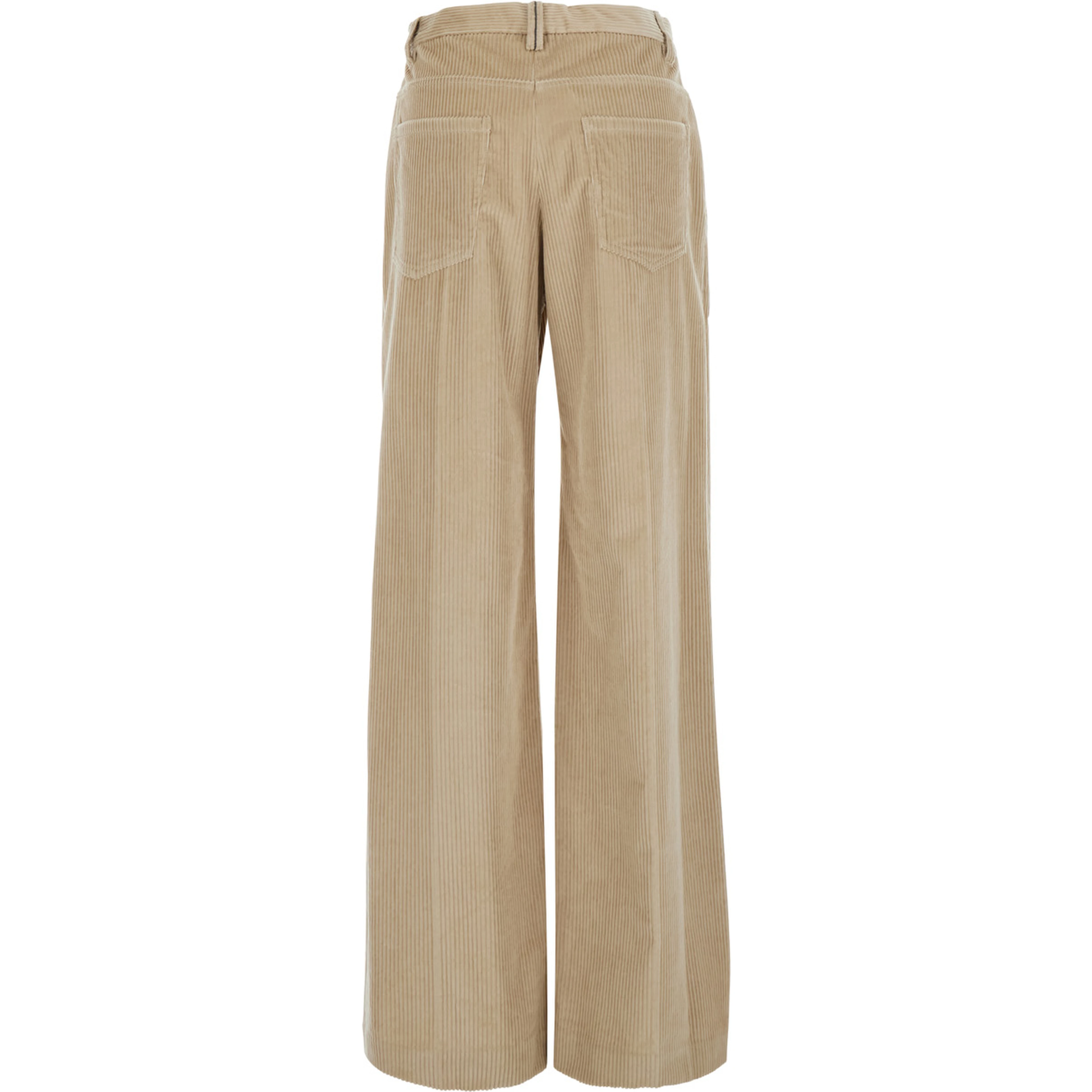 Beige Pants with Belt Loops and Monil detail on the loop in corduroy for women