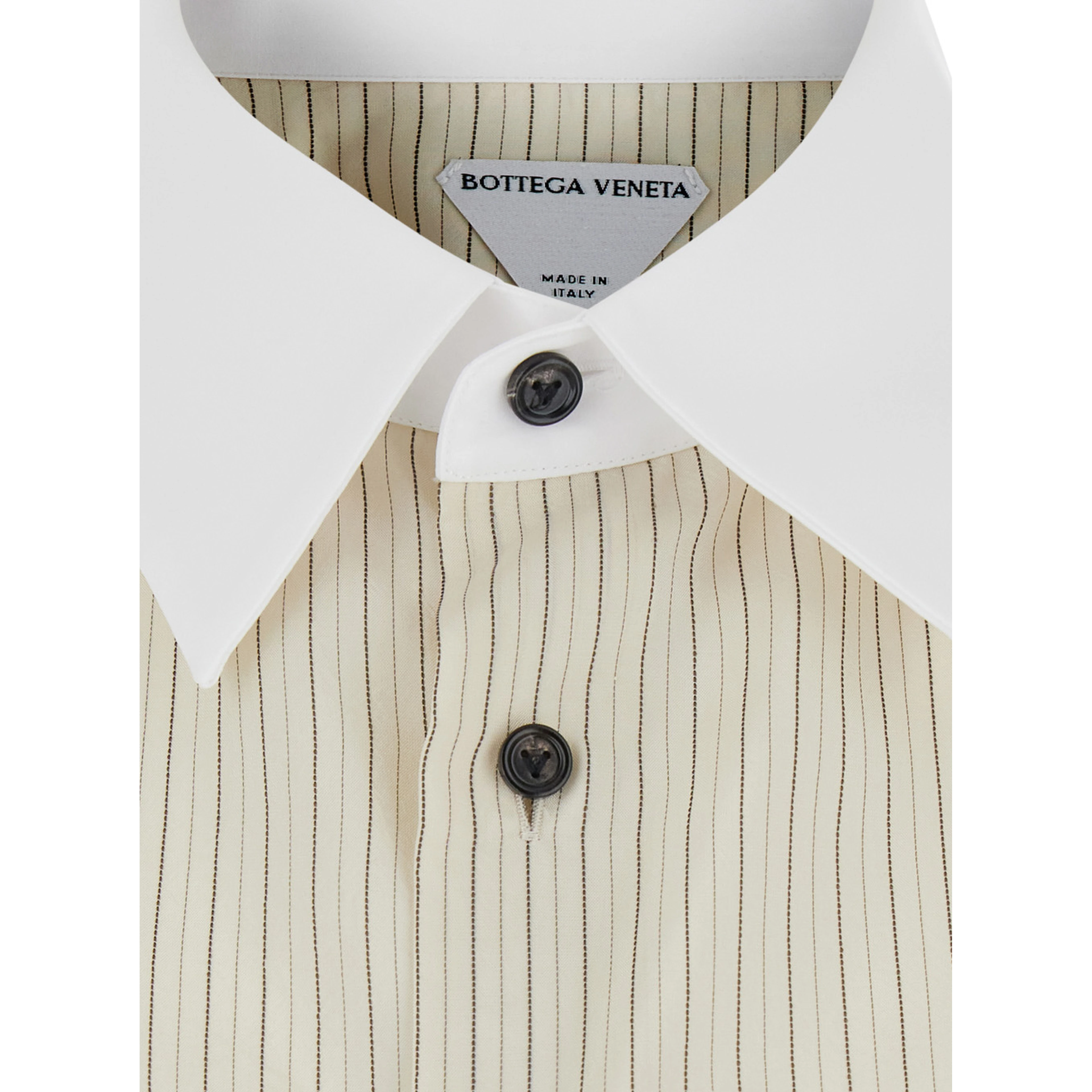 beige Shirt with pointed collar and all-over stripes in viscose blend for women