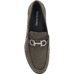 Avril Grey Loafers with Gancini plaque on the front in  leather for men