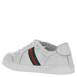 White Low top sneakers with Web detail on the side and GG logo on the tongue in leather boy