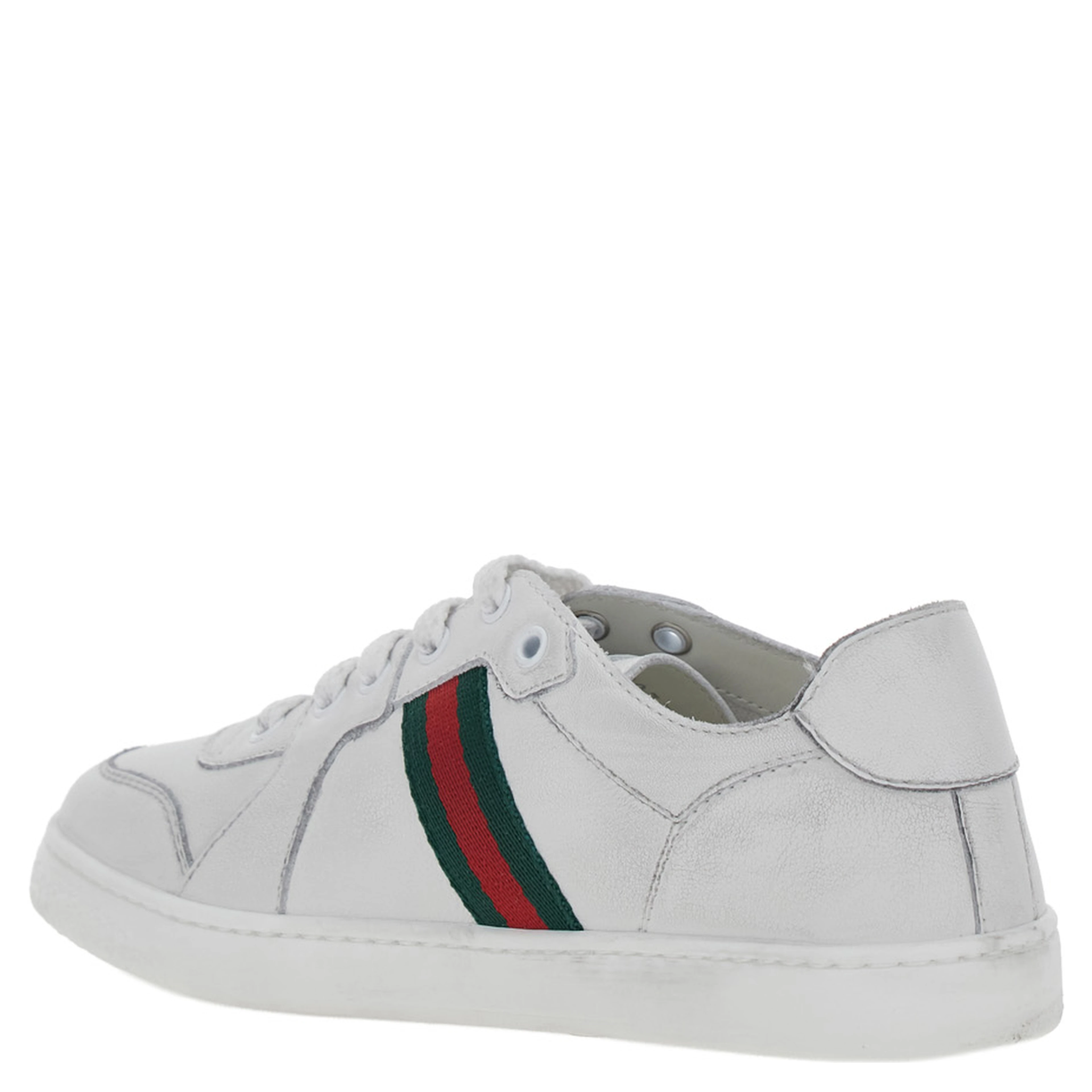 White Low top sneakers with Web detail on the side and GG logo on the tongue in leather boy