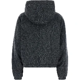 Gray Down jacket with removable hood and button closure in wool blend for women