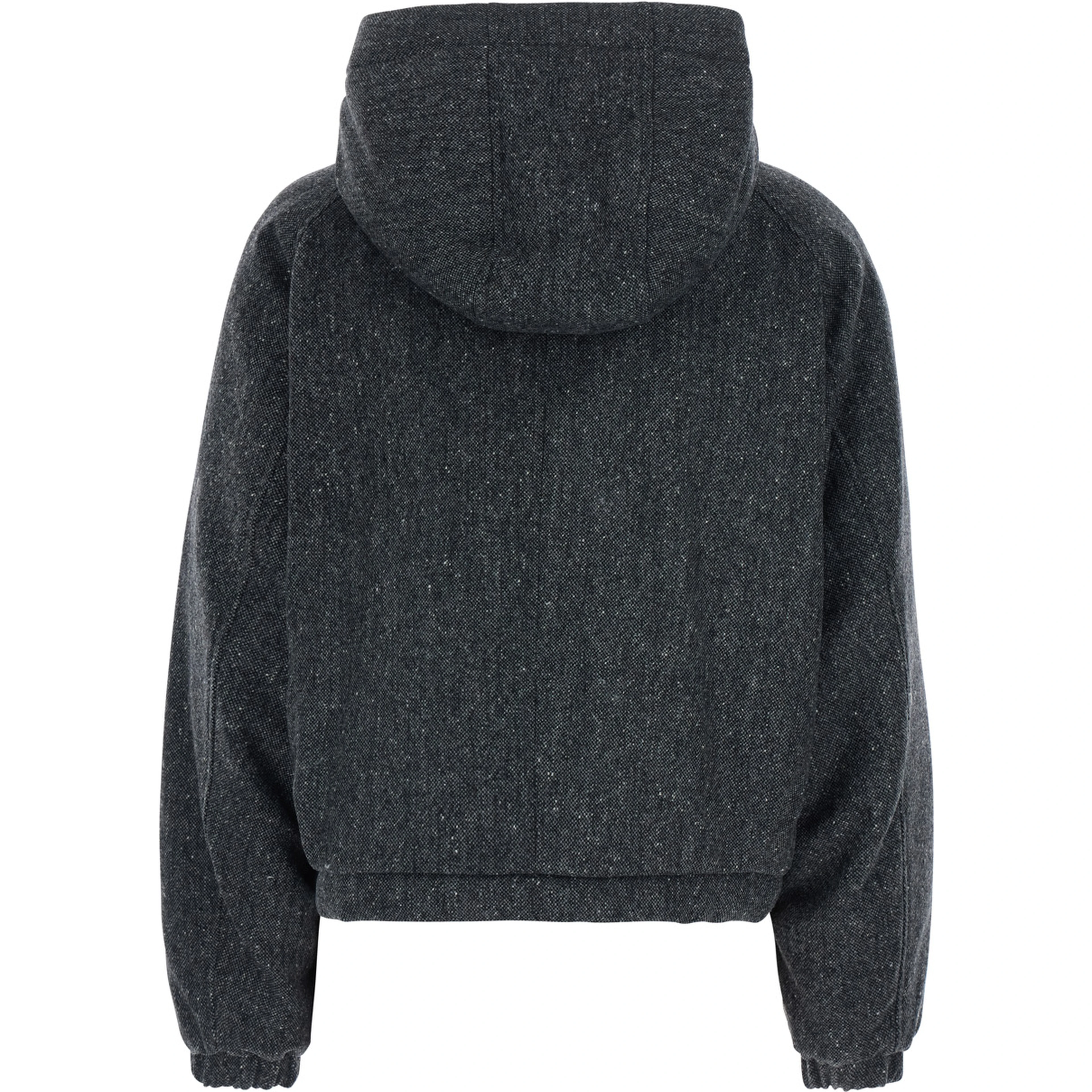 Gray Down jacket with removable hood and button closure in wool blend for women