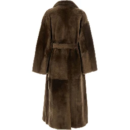 RIEN Brown Coat with Notched Collar and Reversible Design in Leather and Fur for Women