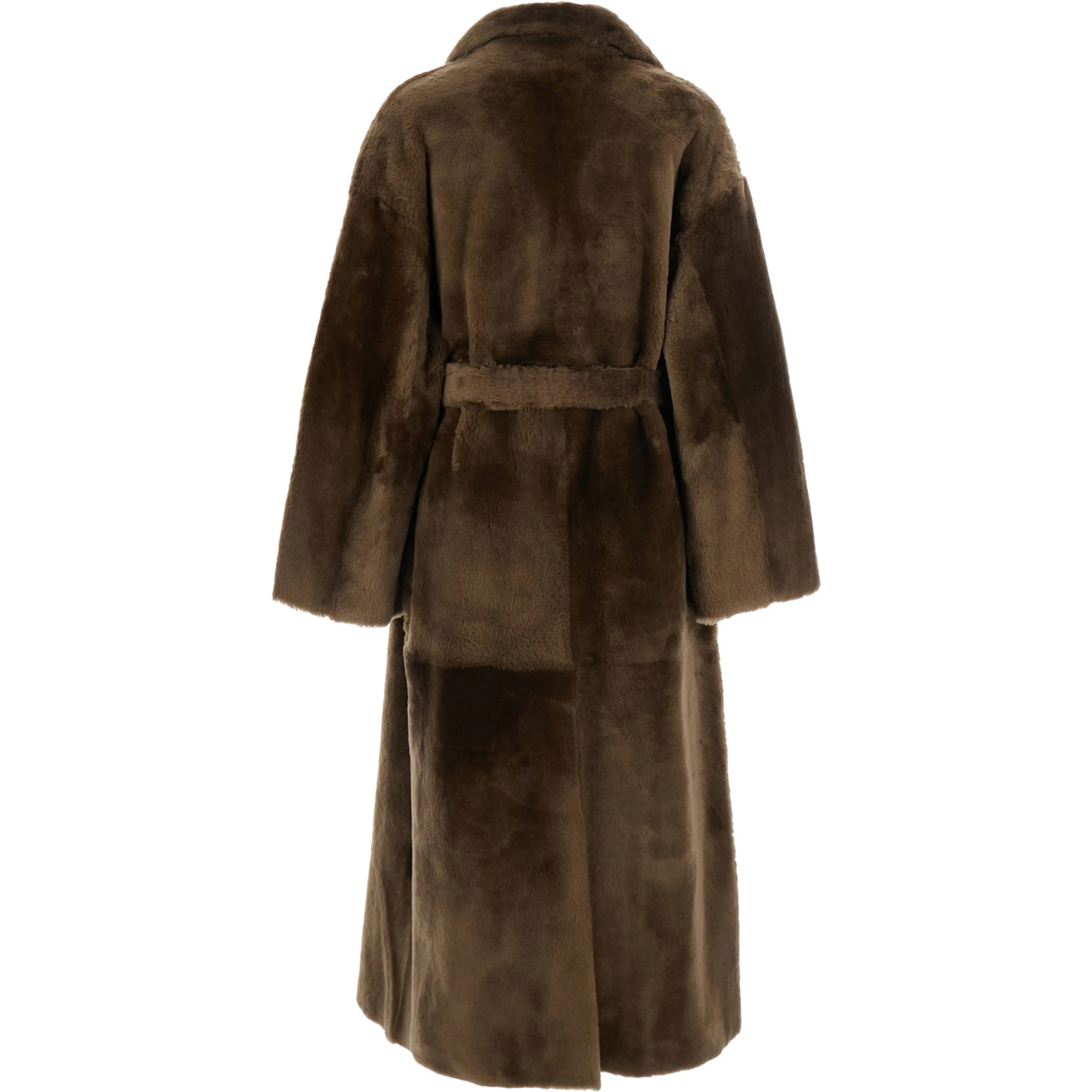RIEN Brown Coat with Notched Collar and Reversible Design in Leather and Fur for Women