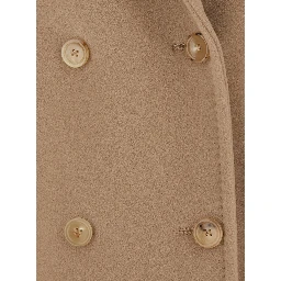 Rebus Beige Short Double-Breasted Coat with Notched Revers in Wool and Cashmere for Women