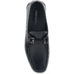 Sunsay Black Loafers with Gancini Plaque on the Front in Leather for Men
