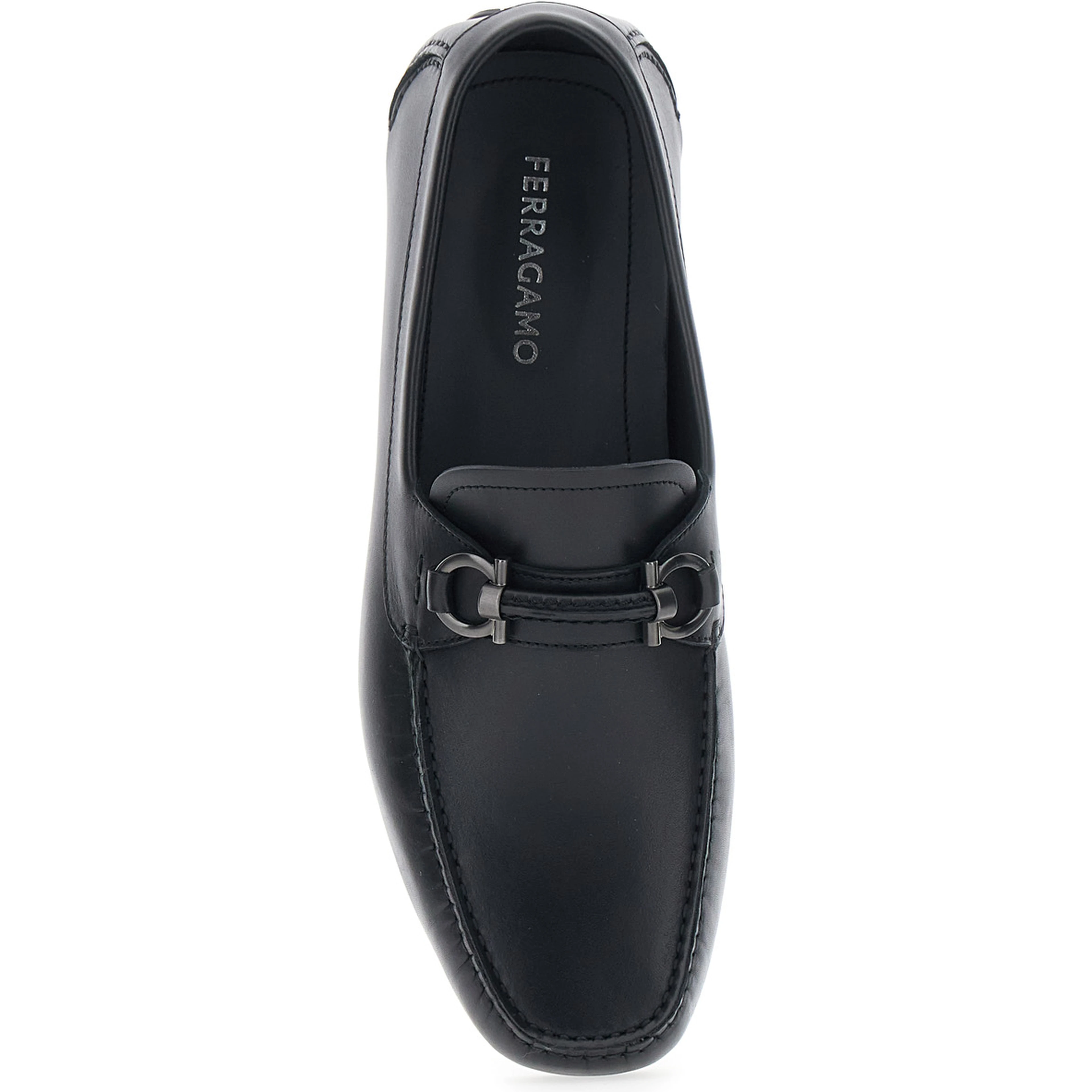 Sunsay Black Loafers with Gancini Plaque on the Front in Leather for Men