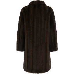 Brown Shearling Coat with classic collar and hidden front closure in ecofur for women