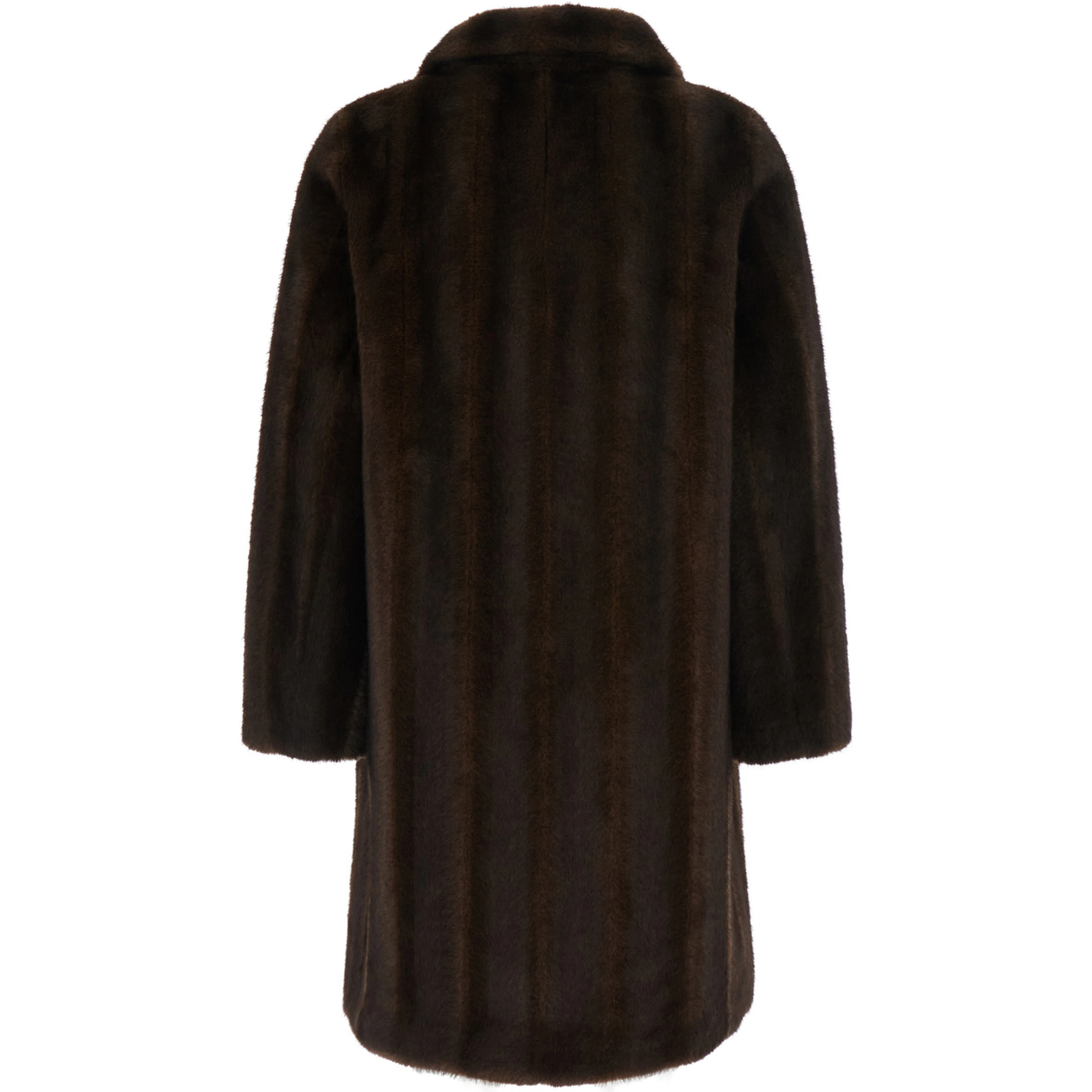 Brown Shearling Coat with classic collar and hidden front closure in ecofur for women
