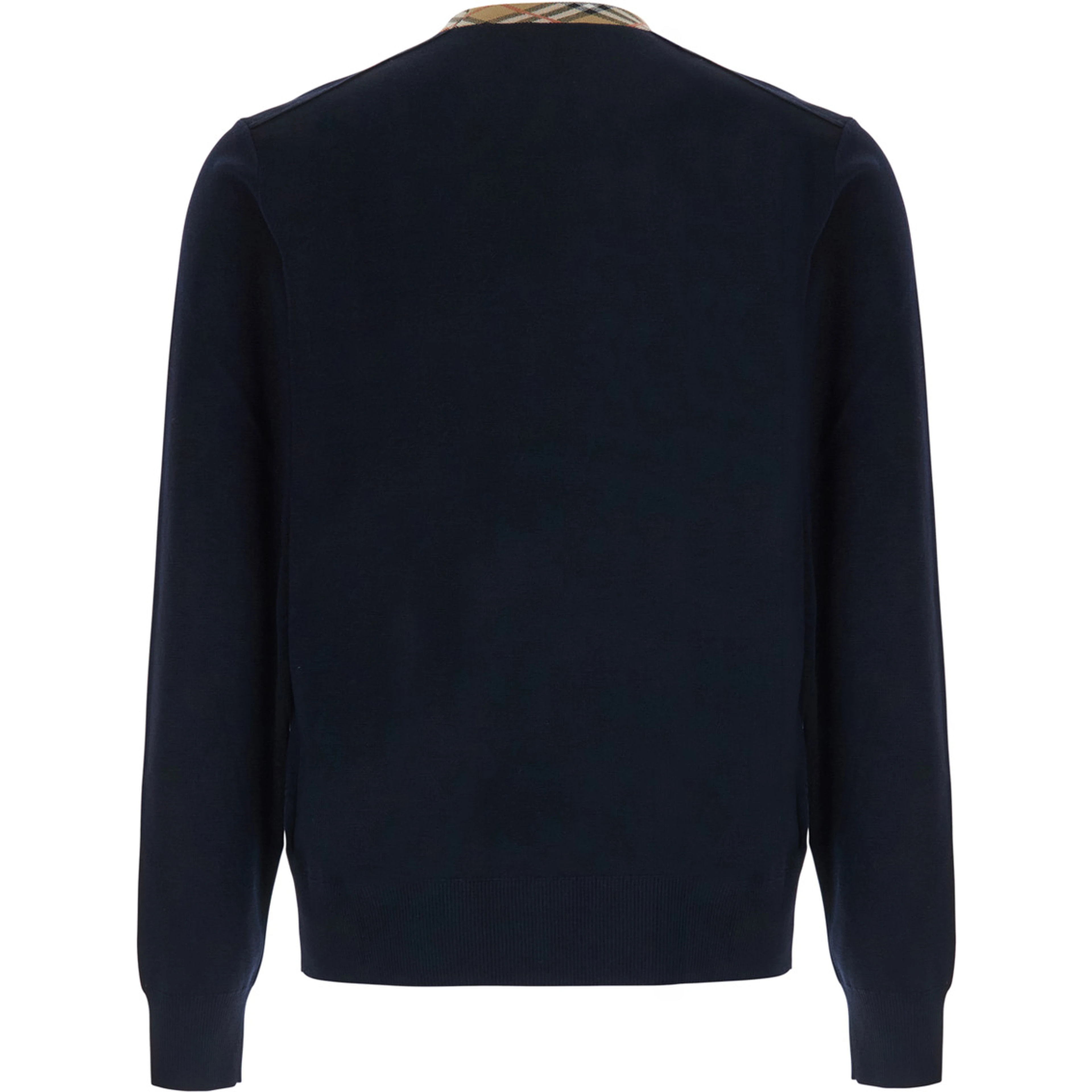 Michael Blue Crew Neck Sweater with Check Motif on the Neck in Wool for Men
