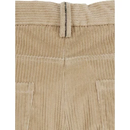 Beige Pants with Belt Loops and Monil detail on the loop in corduroy for women