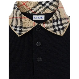 EVAN black Polo Shirt with Check motif collar in cotton for men