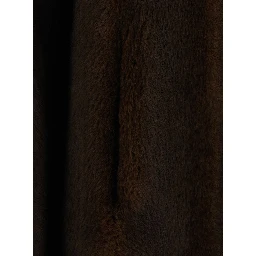 Brown Shearling Coat with classic collar and hidden front closure in ecofur for women
