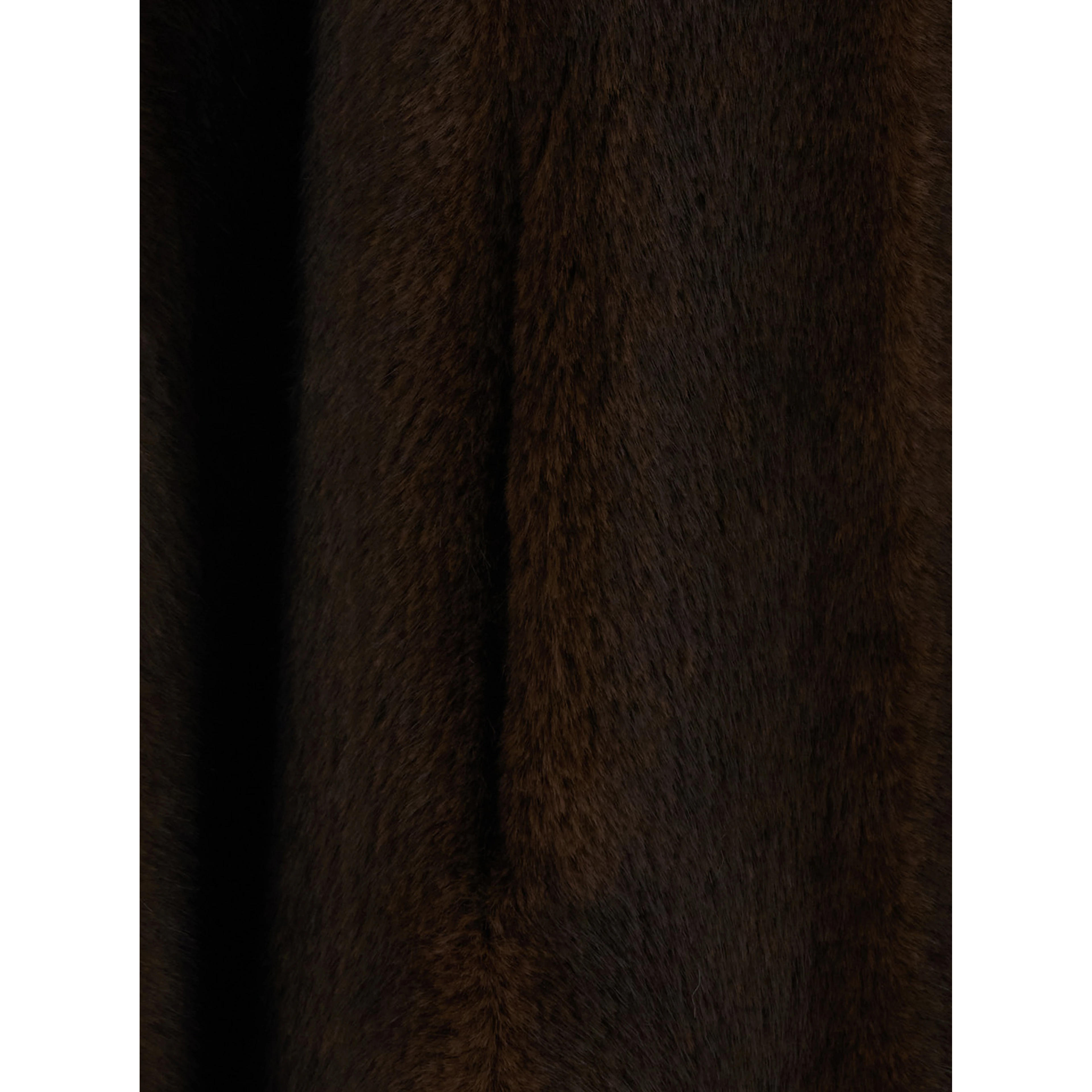 Brown Shearling Coat with classic collar and hidden front closure in ecofur for women