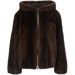 Brown Jacket with zip closure and fixed hood in fur women