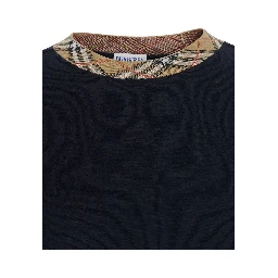 Michael Blue Crew Neck Sweater with Check Motif on the Neck in Wool for Men