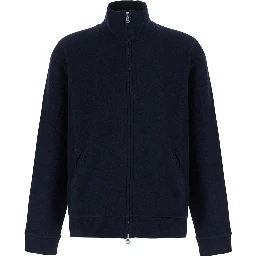 Blue High Neck Long Sleeve Sweater in Wool Men