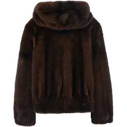 Brown Jacket with zip closure and fixed hood in fur women
