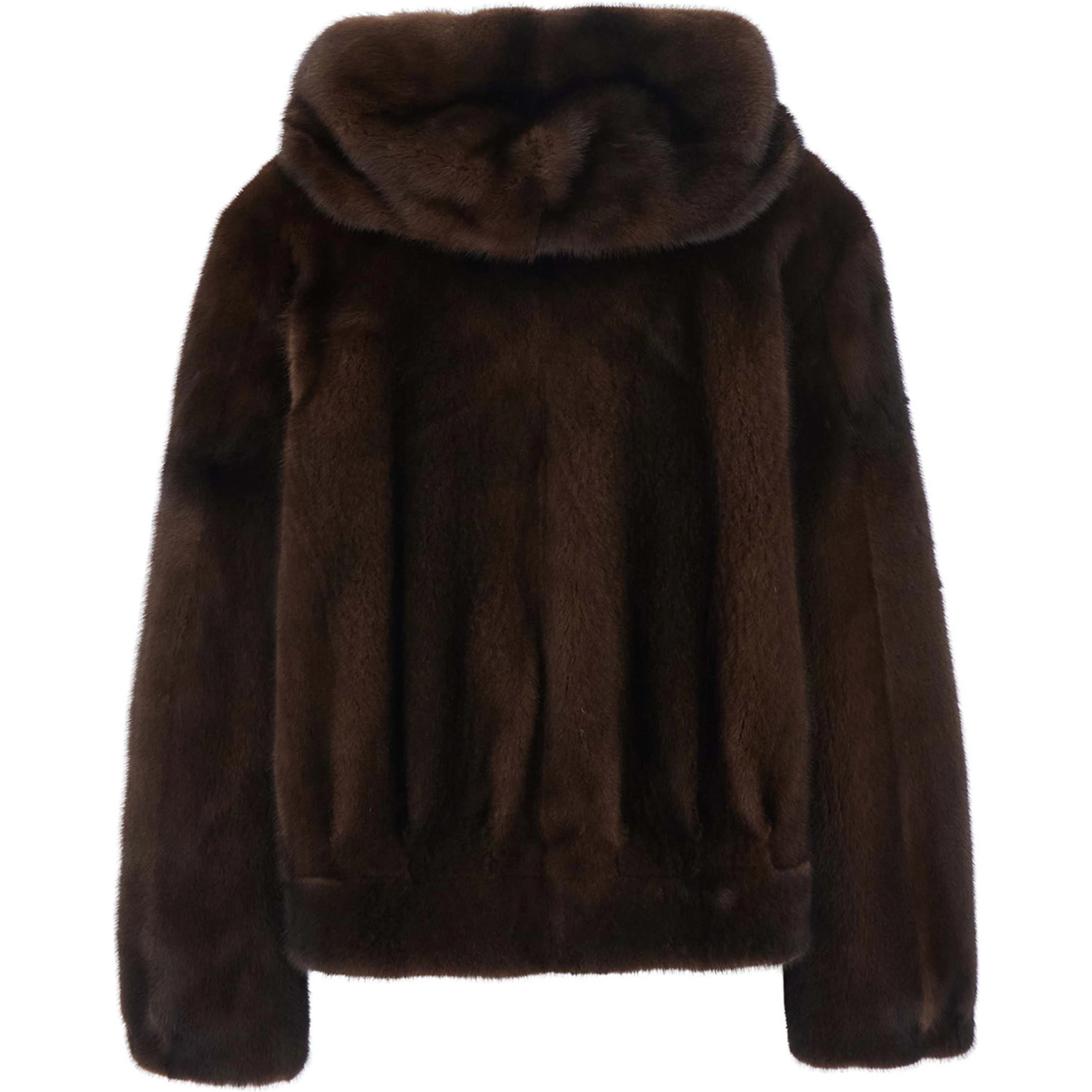 Brown Jacket with zip closure and fixed hood in fur women