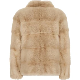Beige Fur Jacket with High Collar and Zip Closure in fur for Women