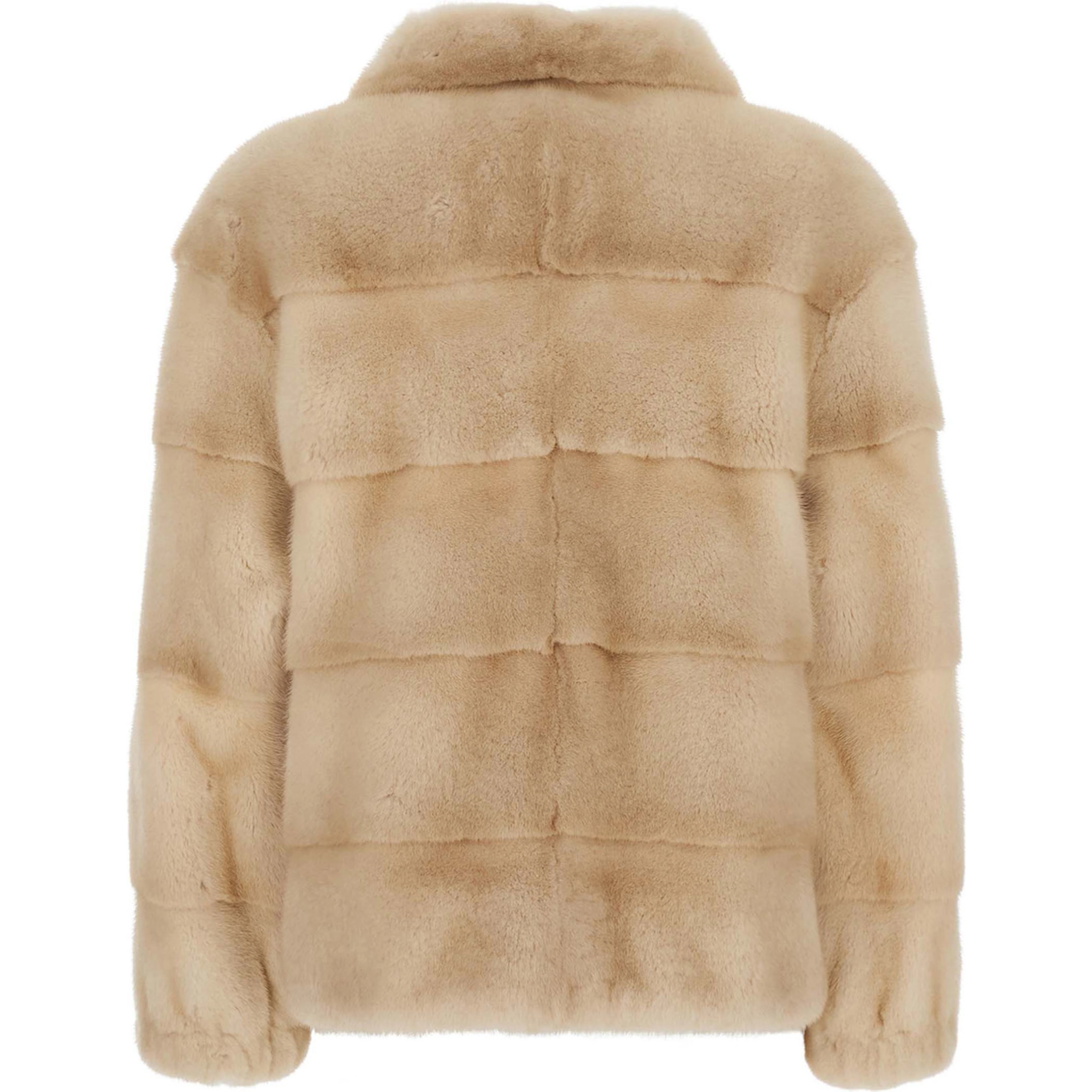 Beige Fur Jacket with High Collar and Zip Closure in fur for Women