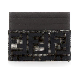 Brown Cardholder with FF motif in leather and fabric for men