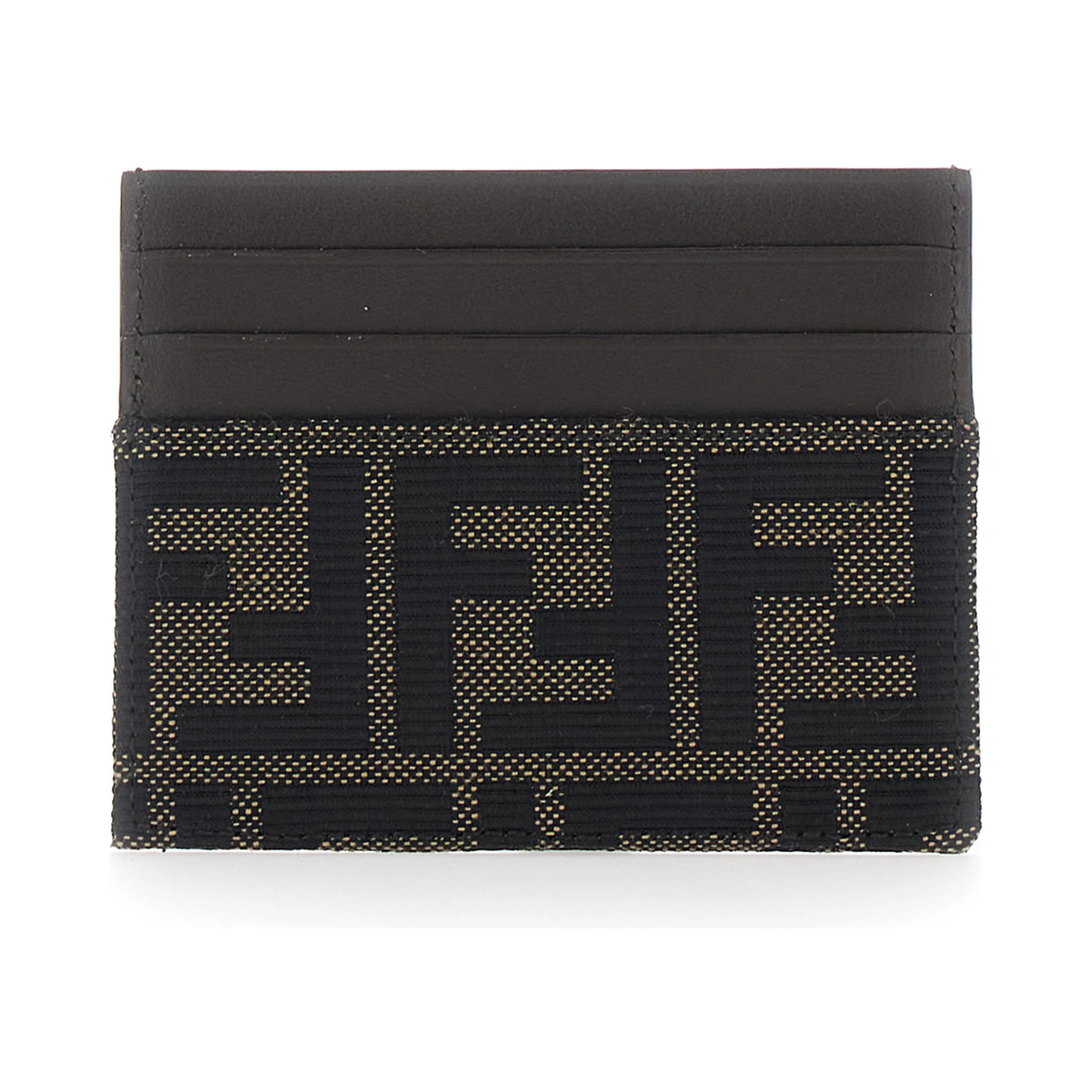 Brown Cardholder with FF motif in leather and fabric for men