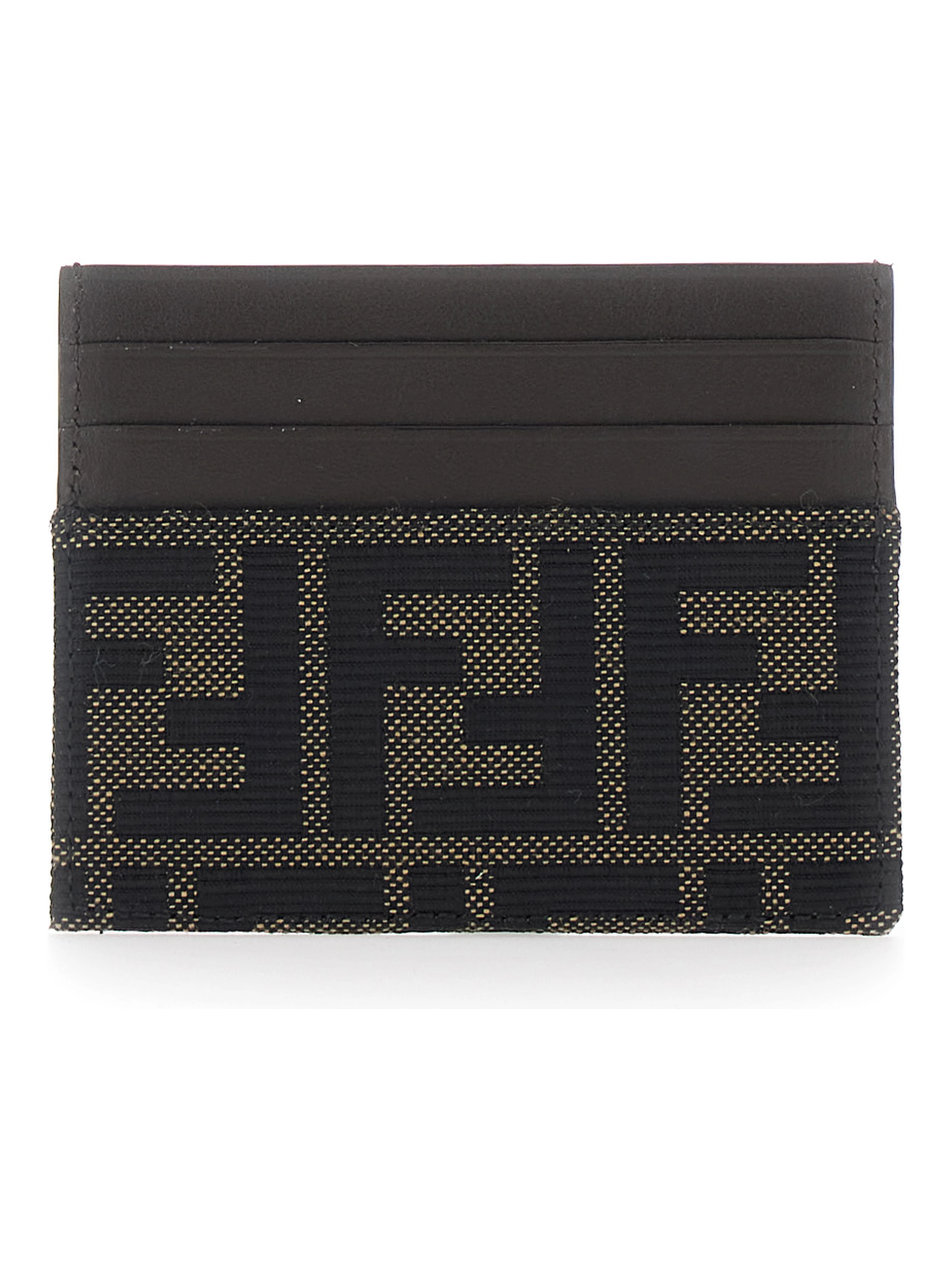 Brown Cardholder with FF motif in leather and fabric for men