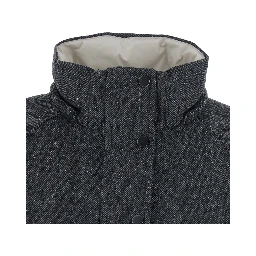 Gray Down jacket with removable hood and button closure in wool blend for women