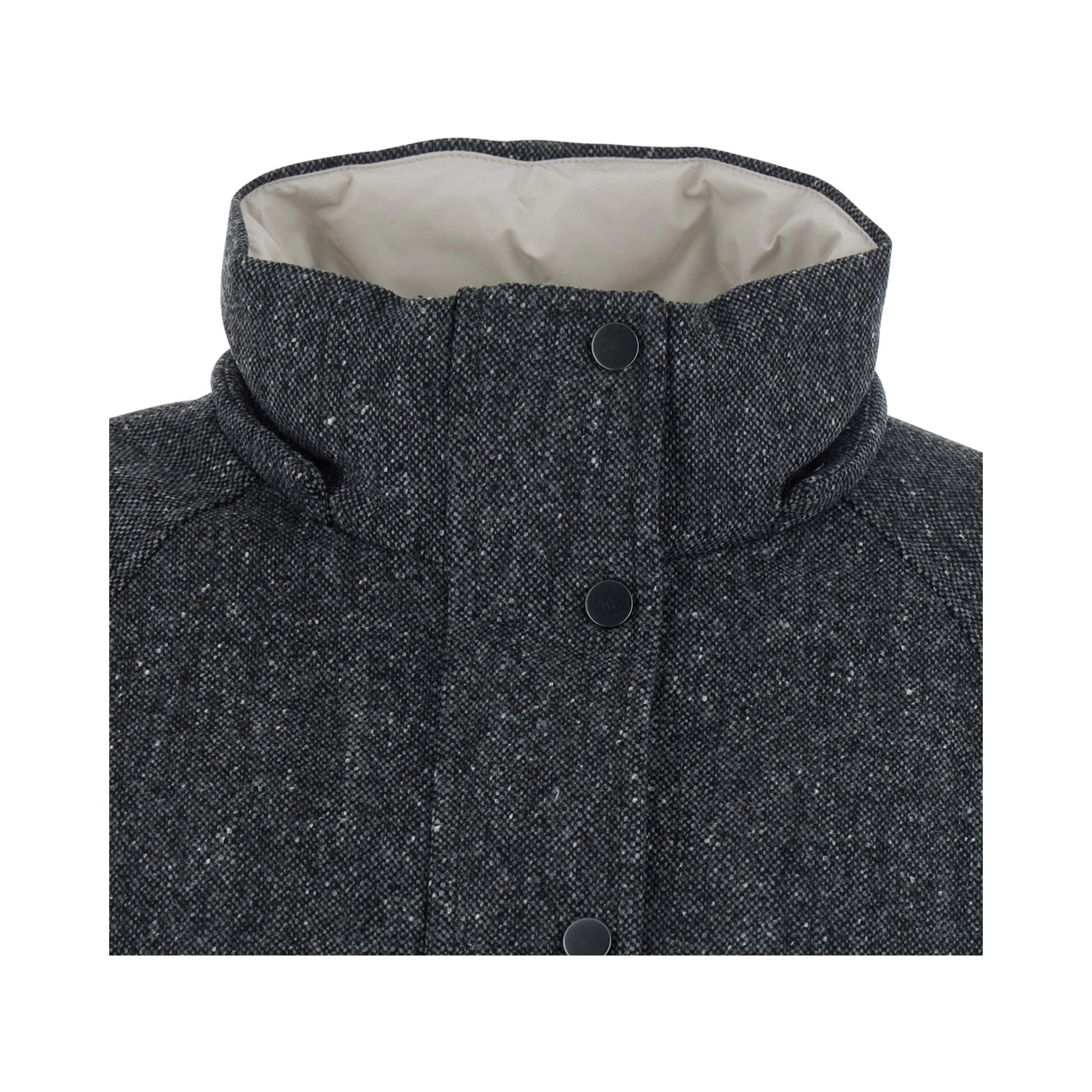 Gray Down jacket with removable hood and button closure in wool blend for women