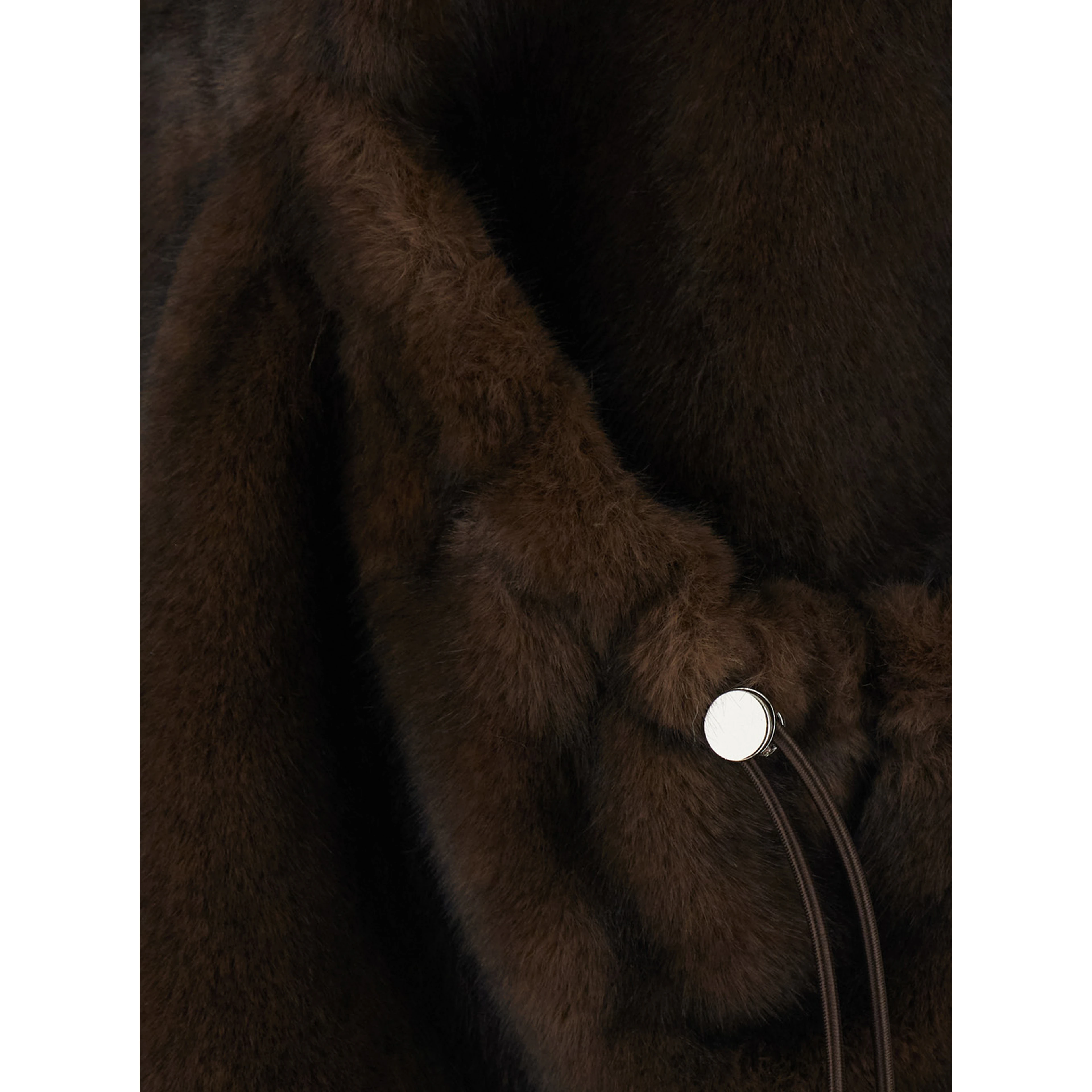 Brown Sleeveless Fur Vest with Hood and Front Drawstring in Eco Fur for Women