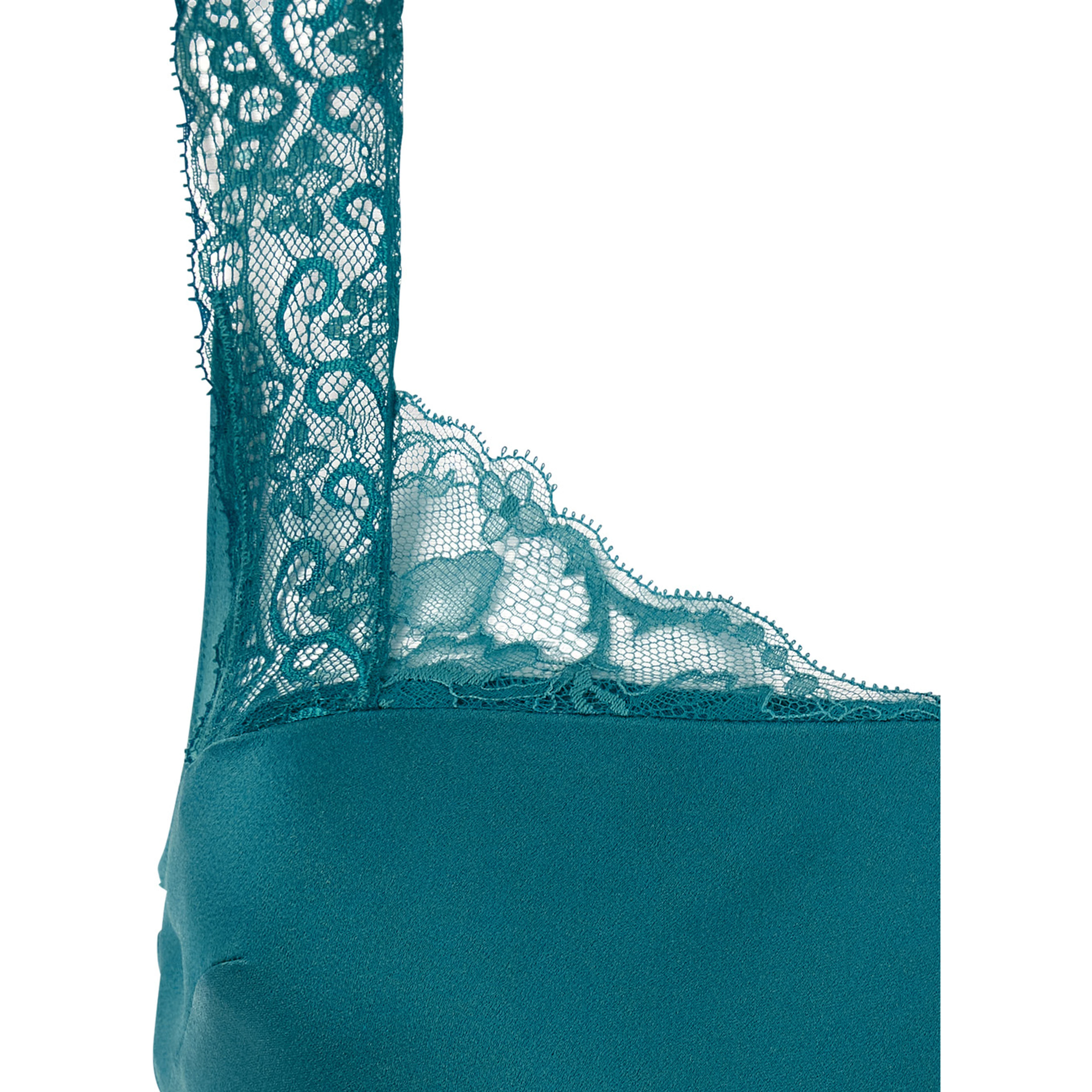 Blue Long Dress with Fixed Straps and Lace Detail on Straps and Neck in Blend Viscose for Women
