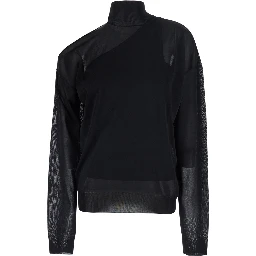 Black turtleneck top with cut-out on the shoulder and matching one-shoulder viscose top in silk for women