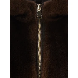 Brown Jacket with zip closure and fixed hood in fur women